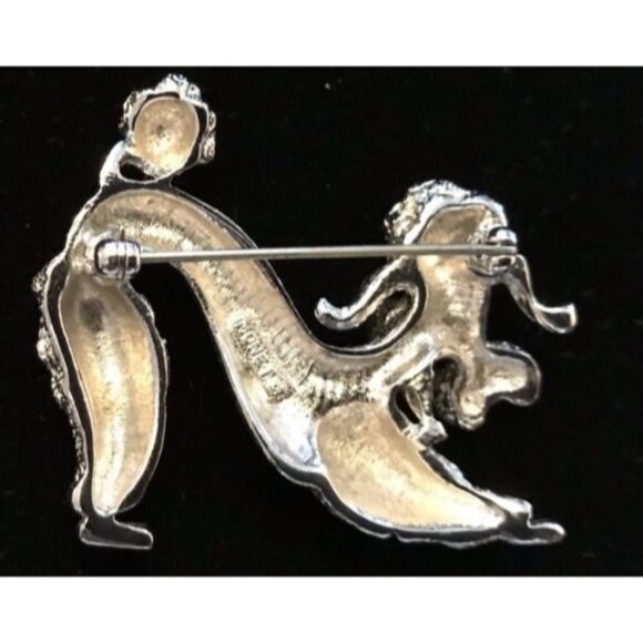 Vintage Money Brushed Silver Tone Poodle Dog Brooch w/Red Eyes Fancy Cute - Picture 3 of 4